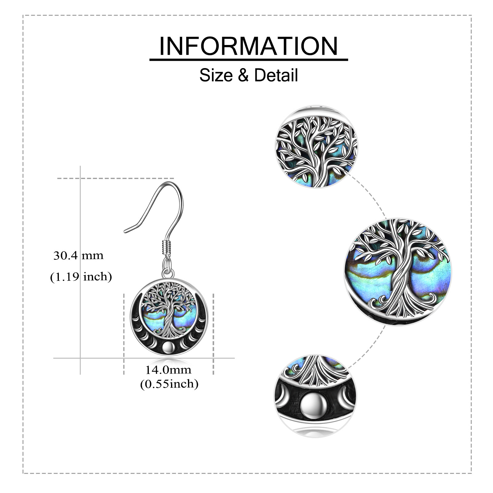 Women's Tree of Life Sterling Silver Moon Phase Dangle Earrings